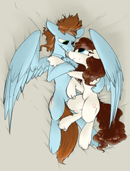 Size: 1050x1379 | Tagged: safe, artist:sinrar, oc, oc only, oc:charlie, oc:sorren, charren, commission, cuddling, snuggling