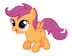 Size: 3140x2436 | Tagged: safe, artist:tryhardbrony, scootaloo, pegasus, pony, g4, blank flank, cute, cutealoo, female, filly, foal, high res, open mouth, open smile, simple background, smiling, solo, spread wings, transparent background, vector, wings