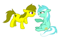 Size: 1237x793 | Tagged: safe, artist:nukeleer, lyra heartstrings, oc, g4, argument, duo, simple background, transparent background, vector