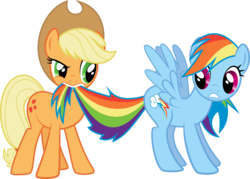 Size: 8296x5932 | Tagged: safe, artist:tryhardbrony, applejack, rainbow dash, earth pony, pegasus, pony, g4, the ticket master, absurd resolution, biting, duo, female, mare, simple background, tail, tail bite, transparent background, vector