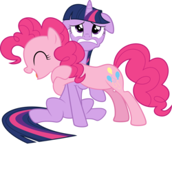 Size: 10281x10185 | Tagged: safe, artist:tryhardbrony, pinkie pie, twilight sparkle, g4, absurd resolution, eyes closed, floppy ears, hug, simple background, smiling, transparent background, uncomfortable, vector