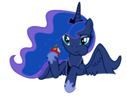 Size: 2600x2000 | Tagged: safe, artist:vexorb, princess luna, g4, luna eclipsed, apple, eating, female, food, high res, simple background, solo, transparent background, vector