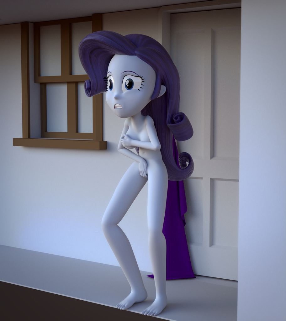 1221003 - questionable, artist:creatorofpony, artist:enf-mlp,  artist:shiningarmorboy01, rarity, equestria girls, g4, 3d, barefoot,  blender, breasts, covering, covering crotch, embarrassed, embarrassed nude  exposure, feet, female, house, locked out ...