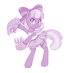 Size: 949x1000 | Tagged: safe, artist:dstears, cheerilee, earth pony, pony, g4, the cart before the ponies, bipedal, cheeribetes, cheerileeder, cheerleader, clothes, cute, female, hair bow, looking at you, mare, monochrome, pleated skirt, pom pom, skirt, skirt lift, solo