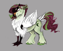 Size: 2475x2021 | Tagged: safe, artist:vindhov, oc, oc only, oc:midsummer, hippogriff, swan, female, gray background, high res, nose piercing, nose ring, piercing, ponysona, simple background, solo, tail feathers, unshorn fetlocks
