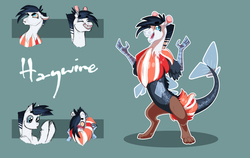 Size: 3537x2235 | Tagged: safe, artist:vindhov, oc, oc only, oc:haywire, draconequus, hybrid, pony, draconequus oc, female, high res, interspecies offspring, mare, offspring, parent:discord, parent:rainbow dash, parents:discodash, simple background, solo, tail fin, teal background