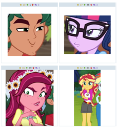 Size: 520x570 | Tagged: safe, screencap, gloriosa daisy, rainbow dash, sci-twi, sunset shimmer, timber spruce, twilight sparkle, derpibooru, equestria girls, g4, my little pony equestria girls: legend of everfree, faic, female, juxtaposition, juxtaposition win, meme, meta, microphone, smug, varying degrees of want