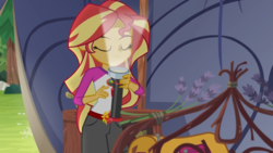 Size: 1366x768 | Tagged: safe, screencap, sunset shimmer, equestria girls, g4, my little pony equestria girls: legend of everfree, flashlight (object), tent
