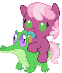 Size: 786x917 | Tagged: safe, artist:red4567, cheerilee, gummy, pony, g4, baby, baby cheerilee, baby pony, cheeribetes, cheerliee riding gummy, cute, pacifier, ponies riding gators, riding, weapons-grade cute