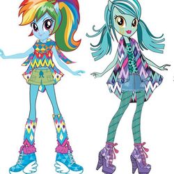 Size: 640x640 | Tagged: safe, lyra heartstrings, rainbow dash, equestria girls, g4, my little pony equestria girls: legend of everfree, camp fashion show outfit, clothes, concept art, dress, equestria girls prototype, high heels, shoes, sneakers