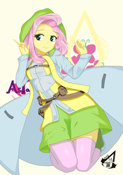 Size: 739x1052 | Tagged: safe, artist:holo, fluttershy, equestria girls, g4, assassin, assassin's creed, clothes, crossover, cute, female, shoes, shyabetes, smiling, socks, solo, thigh highs