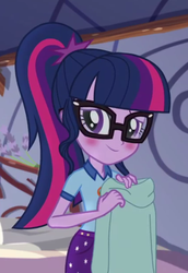 Size: 373x541 | Tagged: safe, screencap, sci-twi, twilight sparkle, equestria girls, g4, my little pony equestria girls: legend of everfree, blushing, clothes, cropped, cute, female, glasses, ponytail, solo, twiabetes