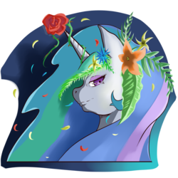 Size: 1800x1800 | Tagged: safe, artist:aerolp, princess celestia, g4, bust, female, flower, flower in hair, portrait, rose, solo