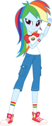 Size: 1223x2953 | Tagged: safe, artist:imperfectxiii, rainbow dash, equestria girls, g4, my little pony equestria girls: legend of everfree, camp everfree outfits, clothes, female, fist, pants, shoes, simple background, sneakers, socks, solo, transparent background, vector, wristband