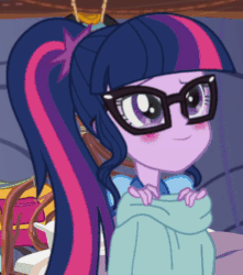 Size: 472x534 | Tagged: safe, screencap, sci-twi, twilight sparkle, equestria girls, g4, my little pony equestria girls: legend of everfree, adorkable, animated, blushing, cropped, cute, dork, eye shimmer, female, ponytail, twiabetes