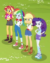 Size: 401x505 | Tagged: safe, screencap, applejack, rainbow dash, rarity, sunset shimmer, equestria girls, g4, my little pony equestria girls: legend of everfree, converse, cropped, female, shoes
