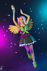Size: 669x1004 | Tagged: safe, artist:ryoko-demon, fluttershy, human, equestria girls, g4, my little pony equestria girls: rainbow rocks, armpits, clothes, cosplay, costume, high heels, irl, irl human, pantyhose, photo, shoes, skirt, solo