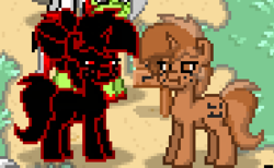 Size: 276x170 | Tagged: safe, oc, oc only, oc:caki, oc:sign, pony, pony town, photo shoot of caki