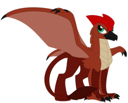 Size: 1485x1200 | Tagged: safe, artist:faith-wolff, griffon, fanfic:the bridge, griffonized, kaiju griffon, male, rodan, simple background, solo, species swap, spread wings, transparent background, wings