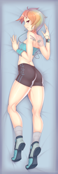 Size: 1033x3100 | Tagged: safe, artist:figgot, rainbow dash, human, ass, body pillow, body pillow design, butt, female, humanized, ipod, looking at you, mp3 player, solo, tattoo