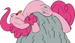 Size: 3000x1723 | Tagged: safe, artist:datapony, pinkie pie, earth pony, pony, g4, female, rock, simple background, sleeping, solo, tongue out, transparent background