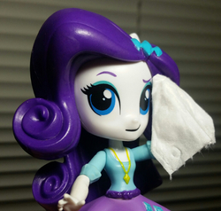 Size: 582x555 | Tagged: safe, rarity, equestria girls, g4, clothes, doll, equestria girls minis, female, skirt, solo, sweat, sweating towel guy, towel, toy