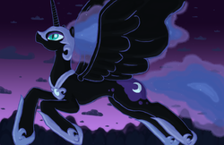 Size: 5100x3300 | Tagged: safe, artist:shiki01, nightmare moon, g4, flying, night