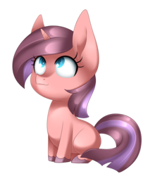 Size: 1811x2054 | Tagged: safe, artist:scarlet-spectrum, oc, oc only, oc:loving paw, pony, unicorn, cute, female, filly, looking up, simple background, sitting, solo, transparent background, wavy mouth