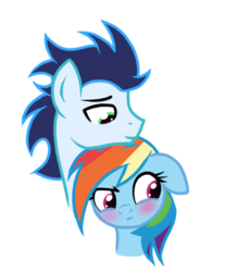 Size: 571x685 | Tagged: safe, rainbow dash, soarin', pony, g4, blushing, bust, male, ship:soarindash, shipping, straight