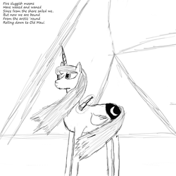 Size: 1000x1000 | Tagged: safe, artist:nagmeister, princess luna, g4, female, lyrics, monochrome, sketch, solo, text