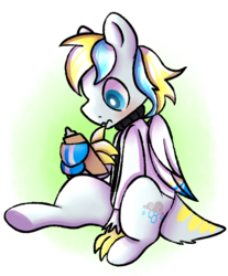 Size: 1200x1450 | Tagged: safe, artist:honeybone, oc, oc only, oc:cirrus sky, hippogriff, original species, blushing, clipboard, clothes, confused, lab coat, necktie, scrunchy face, simple background, sitting, solo, talons, transparent background, wing hands