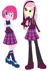 Size: 404x580 | Tagged: safe, artist:pizzasister, fluttershy, pinkie pie, equestria girls, g4, alternate universe, clothes, crystal prep academy uniform, school uniform