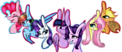 Size: 912x394 | Tagged: safe, artist:symphstudio, applejack, fluttershy, pinkie pie, rainbow dash, rarity, starlight glimmer, twilight sparkle, alicorn, pony, g4, long ears, mane six, simple background, transparent background, twilight sparkle (alicorn)