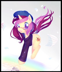Size: 3000x3500 | Tagged: safe, artist:alilangelkitty, oc, oc only, oc:lannie lona, beatnik, beret, clothes, glasses, high res, solo, sweater, turtleneck