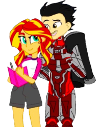 Size: 555x700 | Tagged: safe, artist:slayguy, sunset shimmer, oc, oc:guardian angel, equestria girls, g4, canon x oc, crossover, halo (series), shipping, spartan