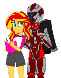 Size: 555x700 | Tagged: safe, artist:slayguy, sunset shimmer, oc, oc:guardian angel, equestria girls, g4, canon x oc, crossover, halo (series), helmet, shipping, spartan