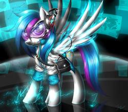 Size: 2048x1792 | Tagged: safe, artist:hoodiefoxy, oc, oc only, oc:ray light, pegasus, pony, bag, clothes, electricity, goggles, headphones, headset, solo