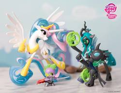 Size: 2048x1579 | Tagged: safe, princess celestia, queen chrysalis, spike, thorax, changeling, g4, official, fan series, guardians of harmony, my little pony logo, toy