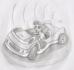 Size: 1749x1656 | Tagged: safe, artist:perplexedpegasus, sweetie belle, g4, car, cutie mark, female, monochrome, newbie artist training grounds, open mouth, solo, the cmc's cutie marks, traditional art