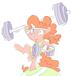 Size: 823x869 | Tagged: safe, artist:nobody, pinkie pie, g4, balancing, ball, female, solo, weight lifting, weights, workout outfit