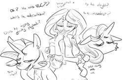 Size: 1015x666 | Tagged: safe, artist:nobody, rarity, starlight glimmer, sunset shimmer, pony, unicorn, equestria girls, g4, laughingmares.jpg, monochrome, mpc, shit eating grin, smug, vlc