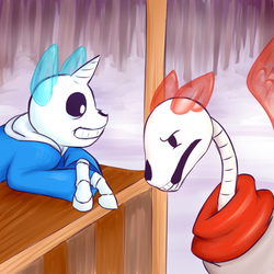 Size: 1280x1280 | Tagged: safe, artist:lemurcat, pegasus, pony, unicorn, brothers, duo, grin, magic aura, male, papyrus (undertale), ponified, puns in the description, sans (undertale), siblings, skeleton, smiling, unamused, undertale