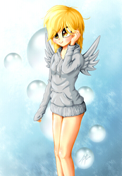 Size: 460x665 | Tagged: safe, artist:zetamad, derpy hooves, human, g4, bubble, clothes, female, hoodie, humanized, solo, winged humanization