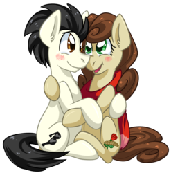 Size: 1604x1621 | Tagged: safe, artist:bloodorangepancakes, oc, oc only, earth pony, pony, blushing, male, snuggling, straight