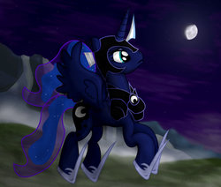 Size: 1024x870 | Tagged: safe, artist:commodorewesley, princess luna, g4, armor, female, moon, night, solo