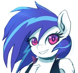 Size: 738x687 | Tagged: safe, artist:grissaecrim, dj pon-3, vinyl scratch, anthro, g4, female, looking at you, smiling, solo