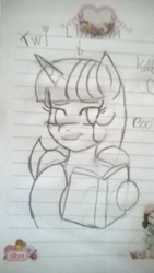 Size: 900x1600 | Tagged: safe, twilight sparkle, g4, book, female, lined paper, pencil drawing, sketch, solo, traditional art