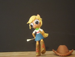 Size: 2000x1500 | Tagged: safe, applejack, equestria girls, g4, boots, clothes, cowboy hat, denim skirt, doll, equestria girls minis, eqventures of the minis, female, googly eyes, hat, irl, photo, skirt, stetson, toy