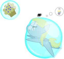 Size: 2190x2009 | Tagged: safe, artist:bladedragoon7575, derpy hooves, pegasus, pony, g4, bubble, female, food, high res, ice age, ice age 3: dawn of the dinosaurs, mare, muffin, pointy ponies, reaching, reference, solo
