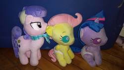 Size: 960x540 | Tagged: safe, artist:onlyfactory, fluttershy, suri polomare, twilight sparkle, alicorn, pony, g4, baby, baby pony, baby pony plushies, bootleg, female, filly, irl, photo, plushie, salesmare, twilight sparkle (alicorn)